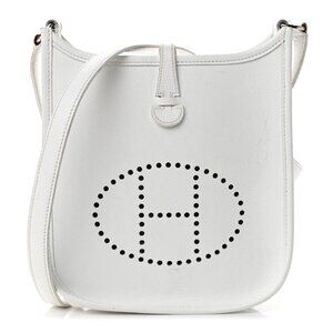 Authentic HERMES Evelyn TPM Mini Clemence Epsom Leather White Shoulder Bag Tote